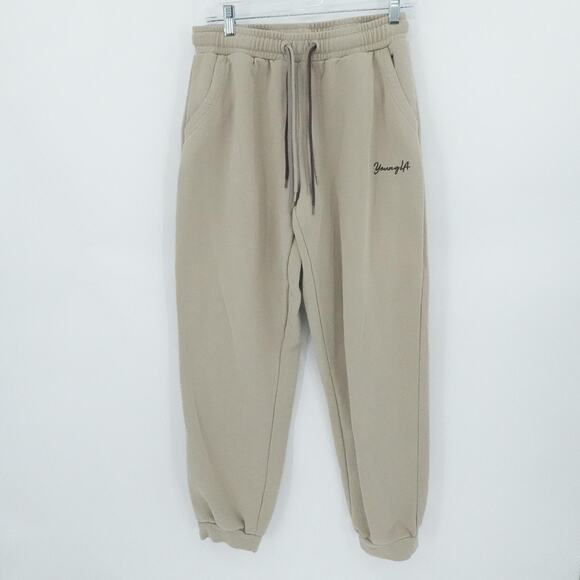 YoungLA Sweatpants Mens Medium Beige Joggers Drawstring Athletic Casual Lounge - Picture 1 of 14